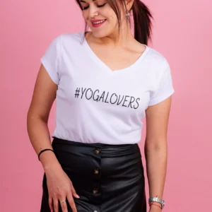 Playera basica cuello V "#Yogalovers" - Imagen 2